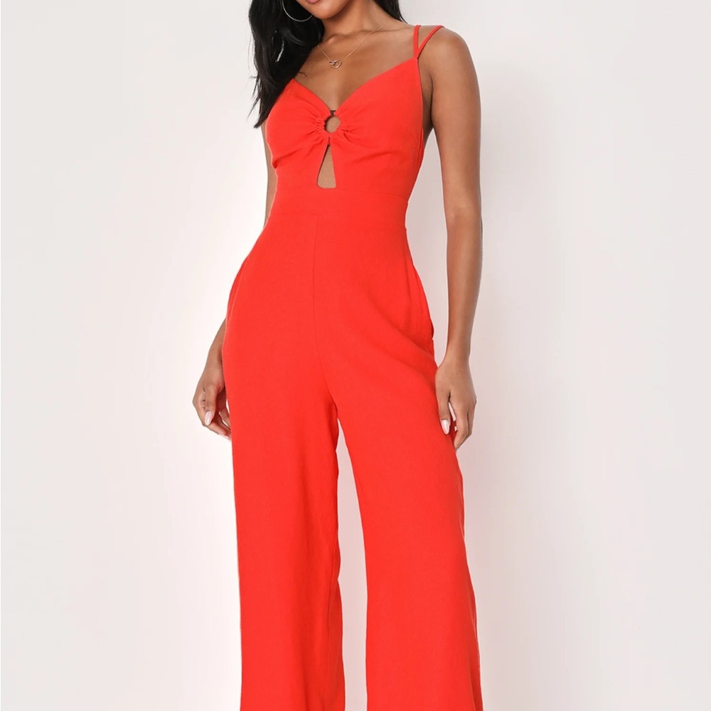 Lulu's Coral Orange Cutout Jumpsuit